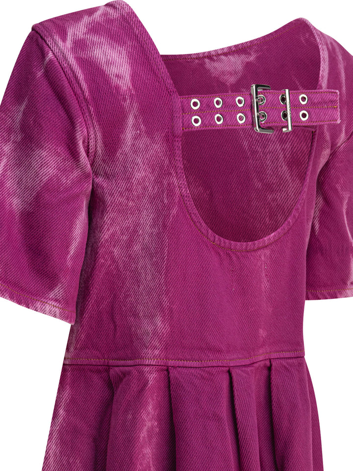 Ganni Denim Midi Dress With Open Back Dresses - Purple | cb1d928f1bdc723597430dc67329c1caee41c8a5