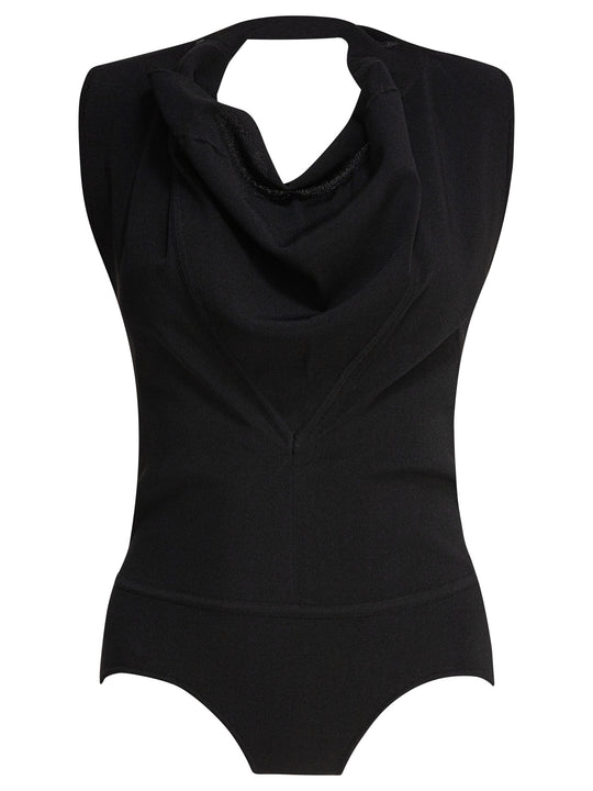 Sleeveless Draped Bodysuit Tops Black