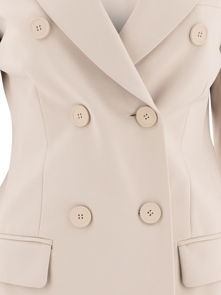Max Mara Sportmax Double-Breasted Blazer With Spear Lapels Jackets and Coats - Beige | 6569b57b6831590ec18669a70f0d7c5aef09eacb