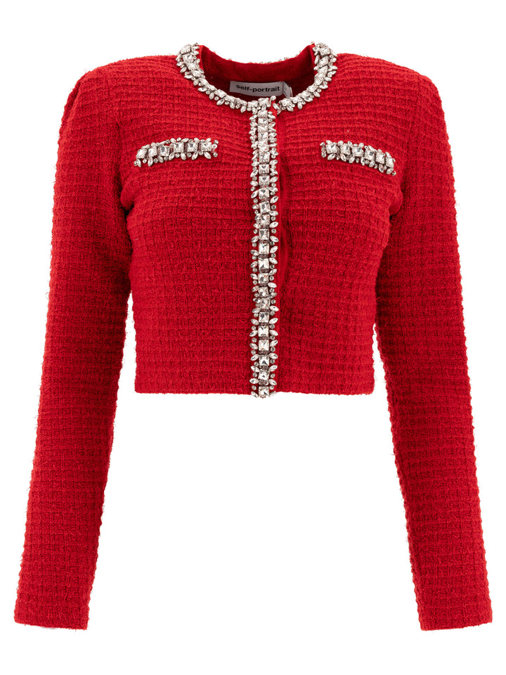 Self-Portrait Cardigan With Crystals Knitwear - Red | 579c28d53899fbcaeaefdff33093a68378f5f24c