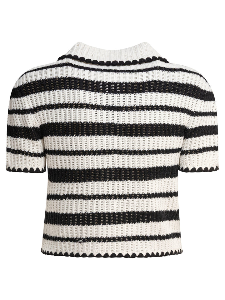 Self-Portrait Crocheted Polo Sweater Knitwear - White | 2f622ad8011f50fef5a0aec5ec1d8a15fc2314e2