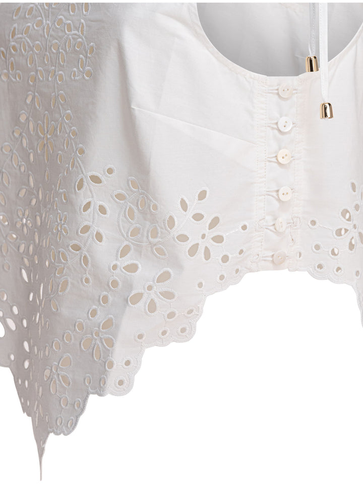 Self-Portrait Cotton Embroidered Top Tops - White | 766aa900146e9832eaf6c651a5a53d94940f4535