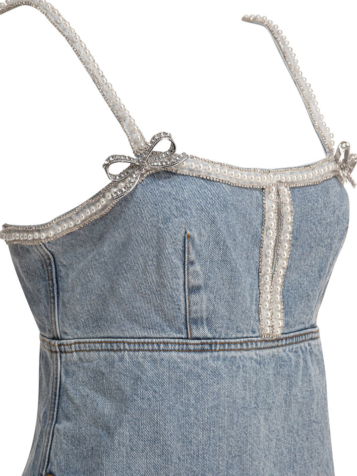 Self-Portrait Beaded Denim Short Dress Dresses - Blue | 096a358faa78aa7267457ad49fddc56c2a096c2e