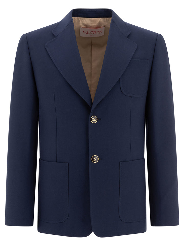 Valentino Virgin Wool Blazer Jackets and Coats - Blue | 11f6148da50ed8dcd2a6be04e750754b3cd4bb37