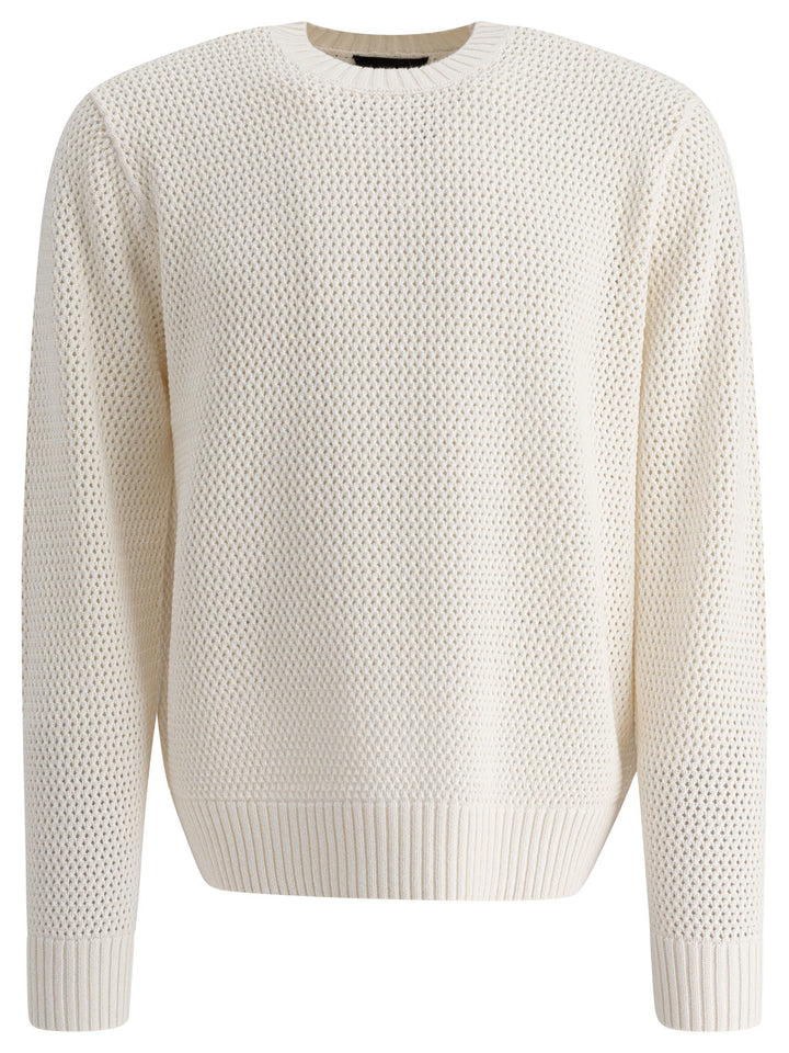 Vince Perforated Crew Neck Sweater Knitwear - White | 7eaddbd36605d7f97c1dec3343bd289f6ff206d7