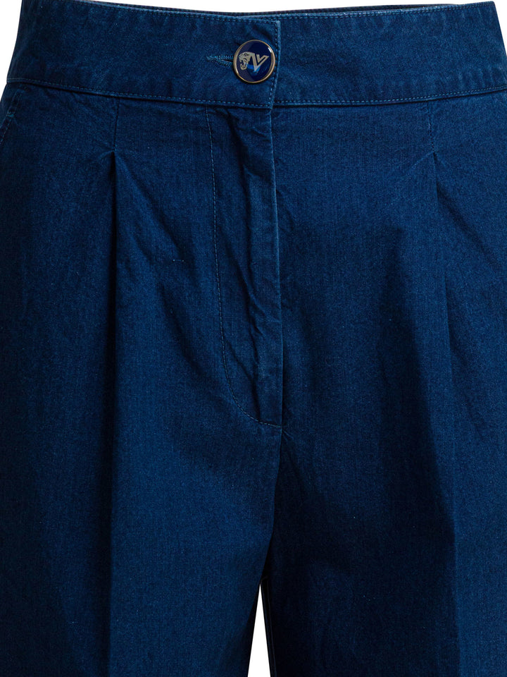 Valentino Wide-Leg  With Pleats Jeans - Blue | 4cbfeb742960d0654e56b9ee759c54e1be22ddf2