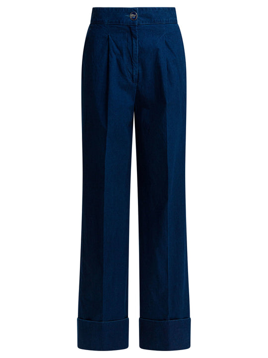 Wide-Leg With Pleats Jeans Blue