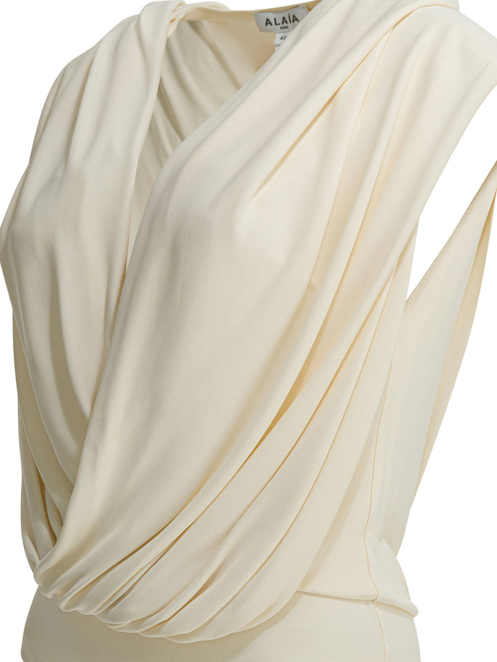 AlaïA Draped Bodysuit With Hood Tops - White | d2cb3deee20b74288aeb6754a03d1d50bce086d2