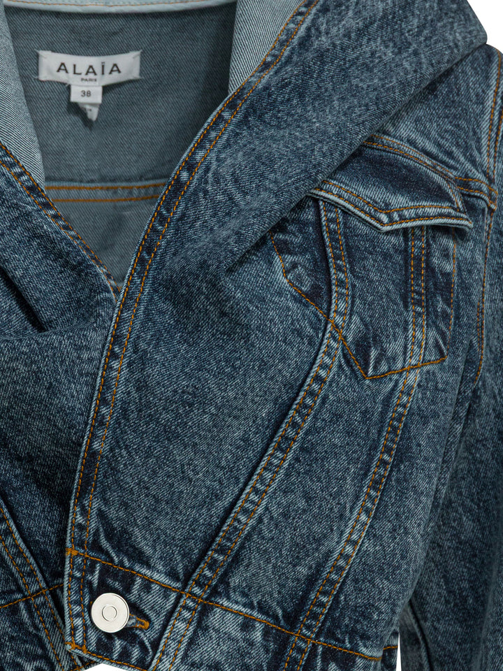 AlaïA Denim Jacket With Hood Jackets and Coats - Light blue | db9258c449ae5376adaf1ab48b0da8a118e0211a