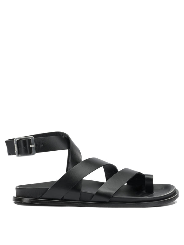 Low Leather Sandals Black