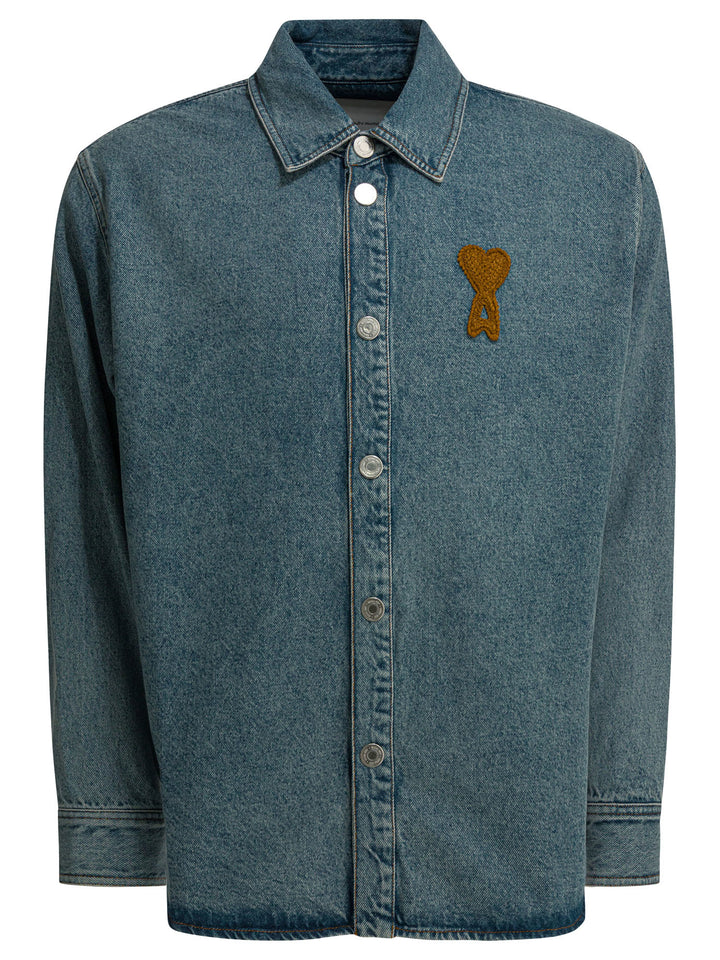 Ami Paris Denim Shirt With Logo Shirts - Blue | 9fb0a44634f1f9dfafb2a78c752f472dbe5efb59