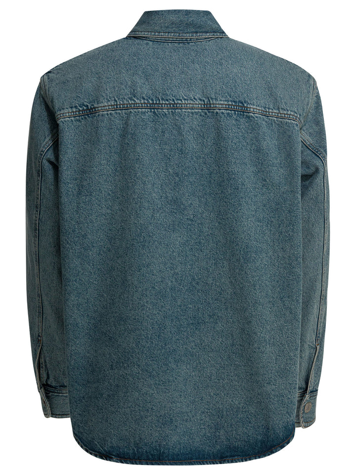 Ami Paris Denim Shirt With Logo Shirts - Blue | f1a8bf3e16aadfeb2c56afc347ba64b4dd3ee957