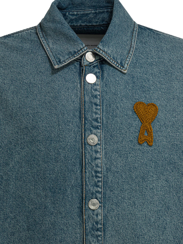 Ami Paris Denim Shirt With Logo Shirts - Blue | 4ac37087169ddc55fe0c44d2dd167c9fd08a82b0