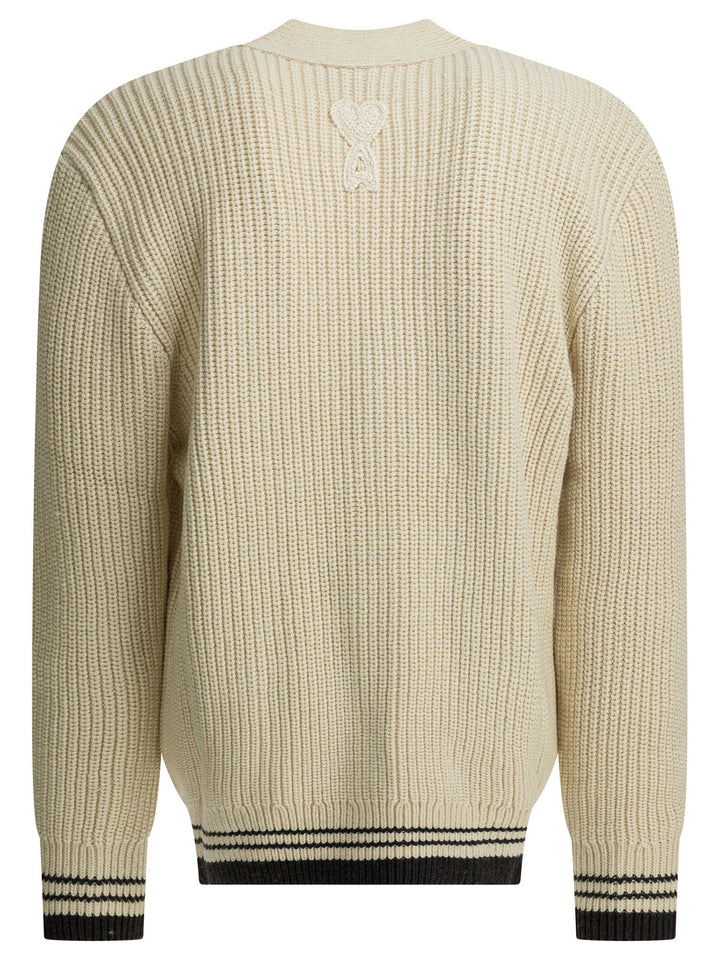 Ami Paris Wool Cardigan With Logo Knitwear - White | fb22243a1b9348929fd9dd5e8674b0e7e3c641df