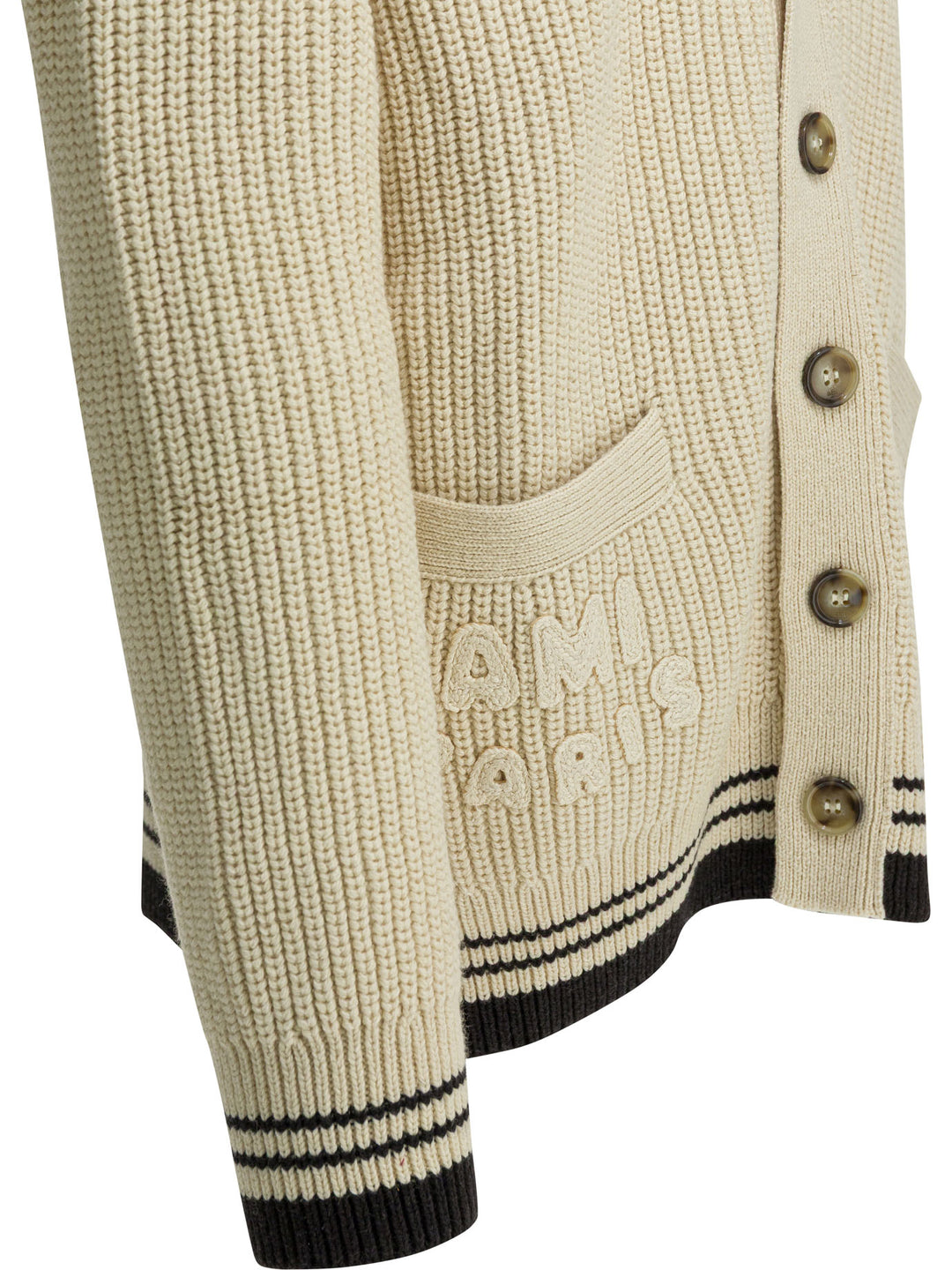 Ami Paris Wool Cardigan With Logo Knitwear - White | e6f59efbabfc41392f5cbd5eb0fbdb549364fb71