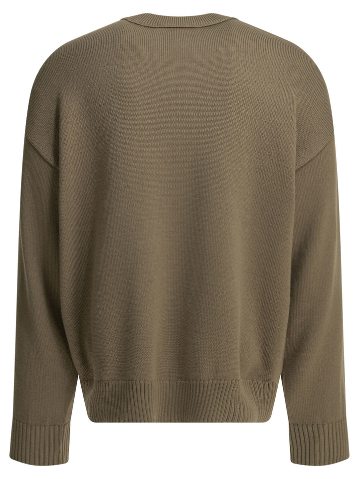 Ami Paris Wool-Blend Crew-Neck Sweater Knitwear - Beige | 3f2d7431e636c90ae738b734234d17c8f51d8983