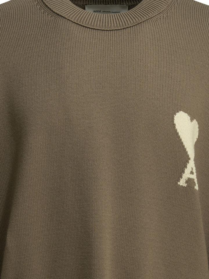 Ami Paris Wool-Blend Crew-Neck Sweater Knitwear - Beige | 349ef6be94330d617aa51da5f7522d06a417e096