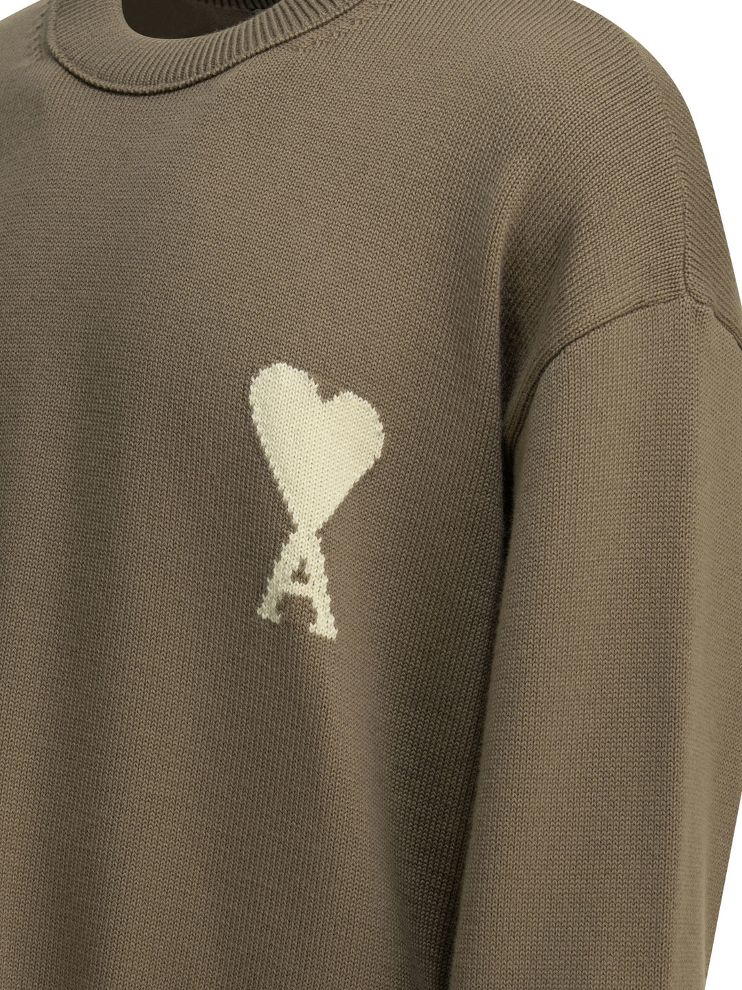 Ami Paris Wool-Blend Crew-Neck Sweater Knitwear - Beige | 47af039261a8c1b66b05a0acf59b481c052fe6e0
