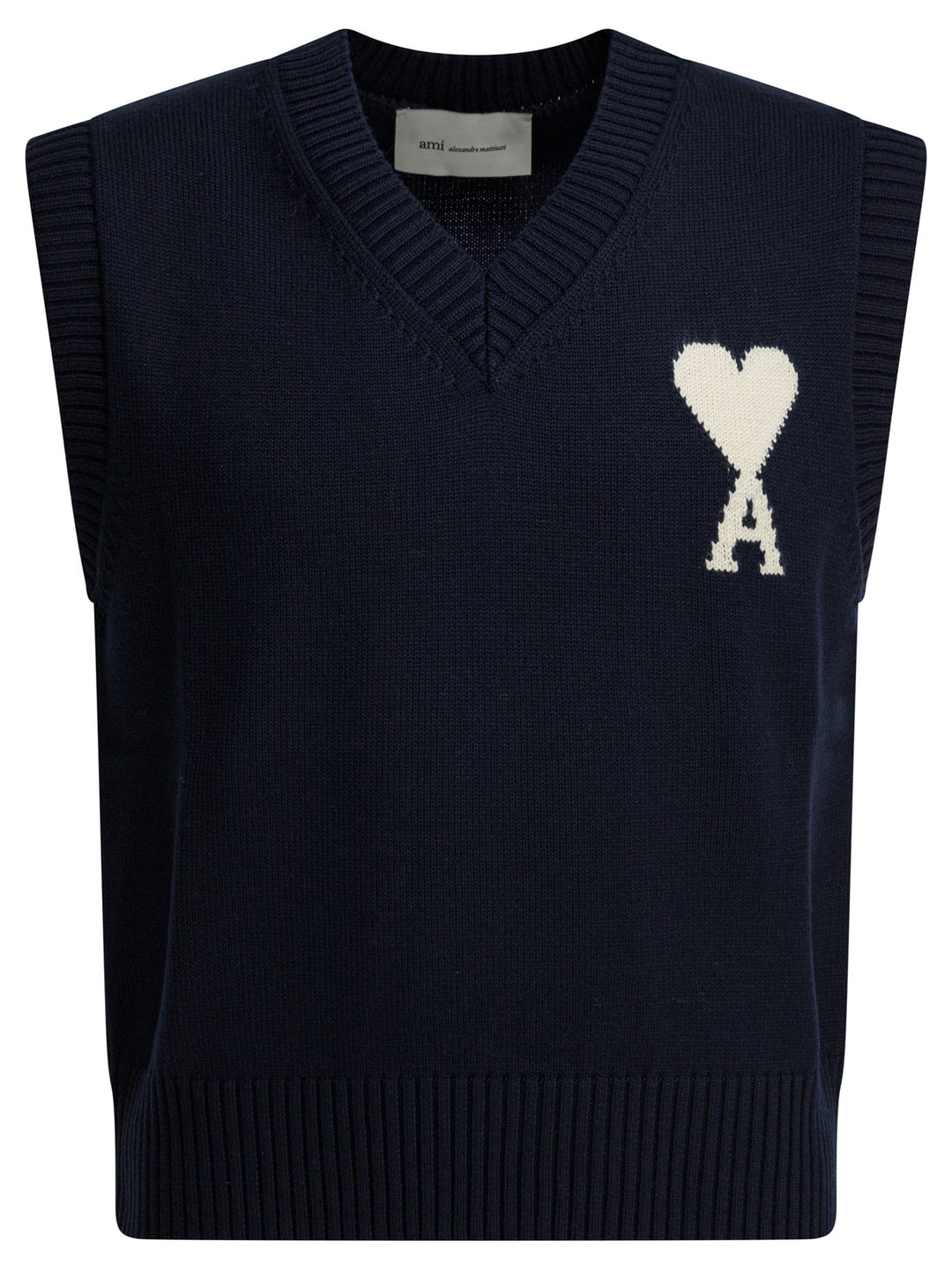 Ami Paris Cotton Vest With Logo Knitwear - Blue | e2118e5f60170e47fe417205f52d5c187043b234