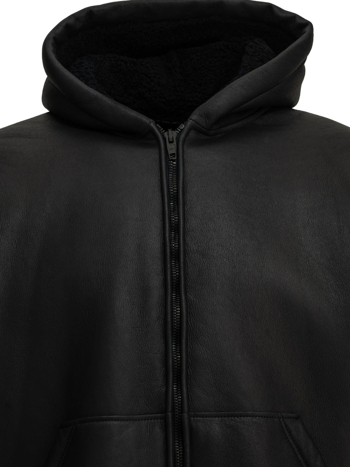 Balenciaga Hooded Shearling Jacket Blue