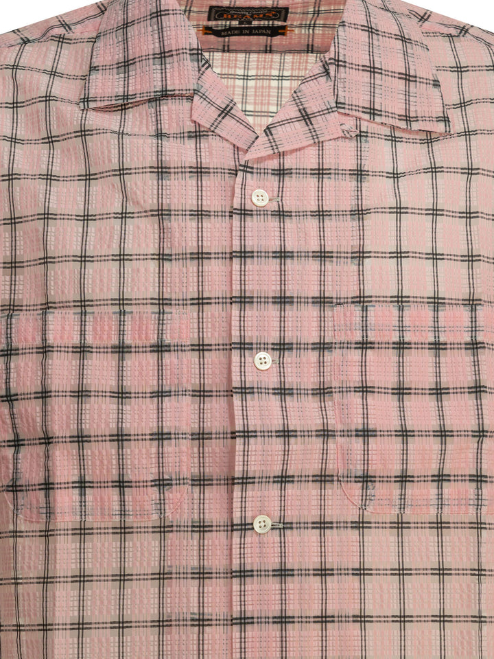 Beams Plus Open Collar Nylon Airy Plaid Shirts - Pink | c4a05327ba536317672c66c91b80bc22a3016016