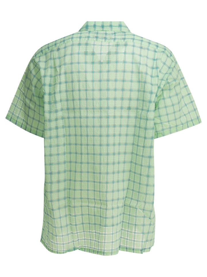 Beams Plus Open Collar Nylon Airy Plaid Shirts - Green | f955aa456d5e0c097c81ce51a02352b43c4e107d