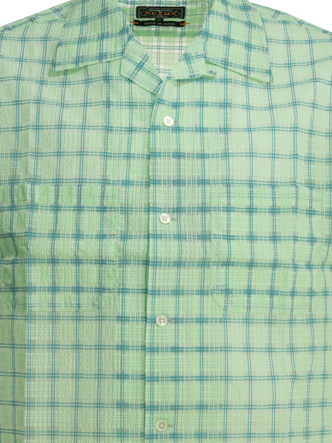 Beams Plus Open Collar Nylon Airy Plaid Shirts - Green | ec16221cdcee25af7310e8ef1361abe6b1b981c8
