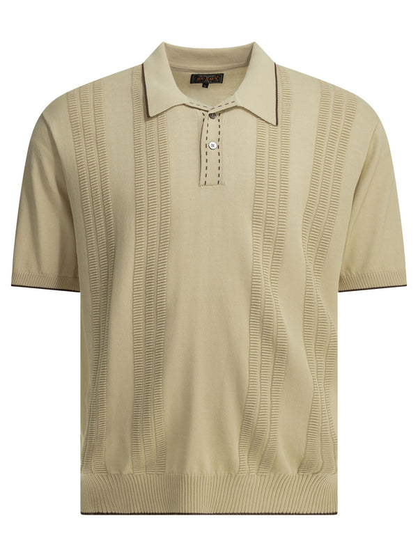 Textured Knit Button-Down Polo Shirt Polo Shirts Beige