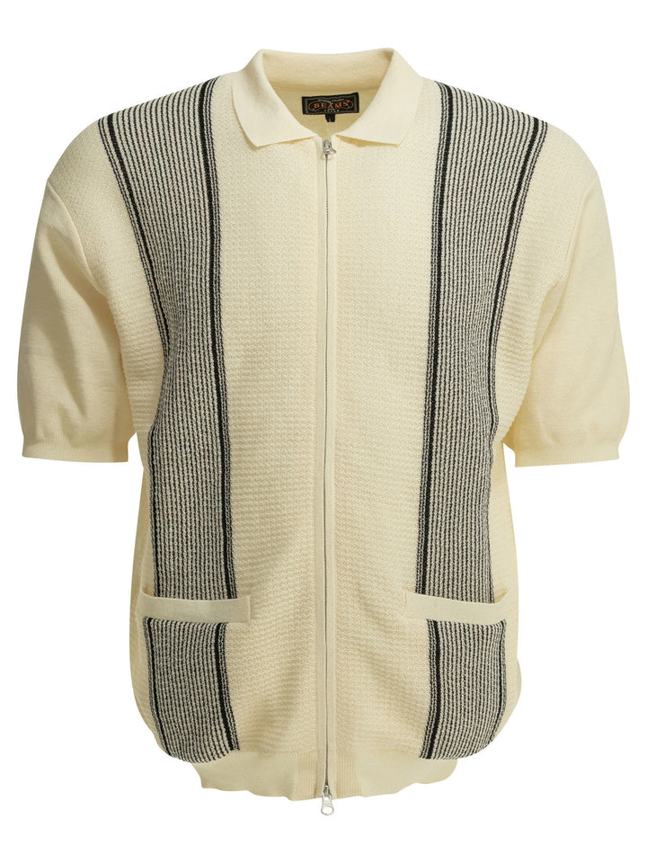 Beams Plus Textured Knit Zipper Polo Shirt Polo shirts - White | 6ad2de37f9d5c34062436f1d064681537eaa2e23