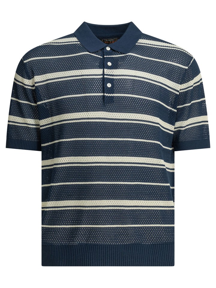 Beams Plus Striped Button-Down Polo Shirt Polo shirts - Blue | 227fc6e5a0dfbe537c5acc9176d073dbb21582b3
