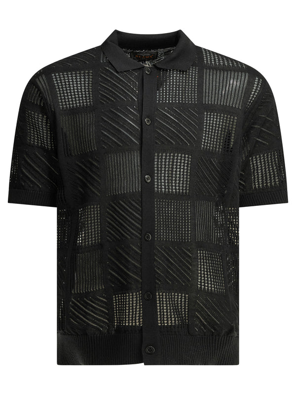 Textured Knit Button-Down Polo Shirt Polo Shirts Black