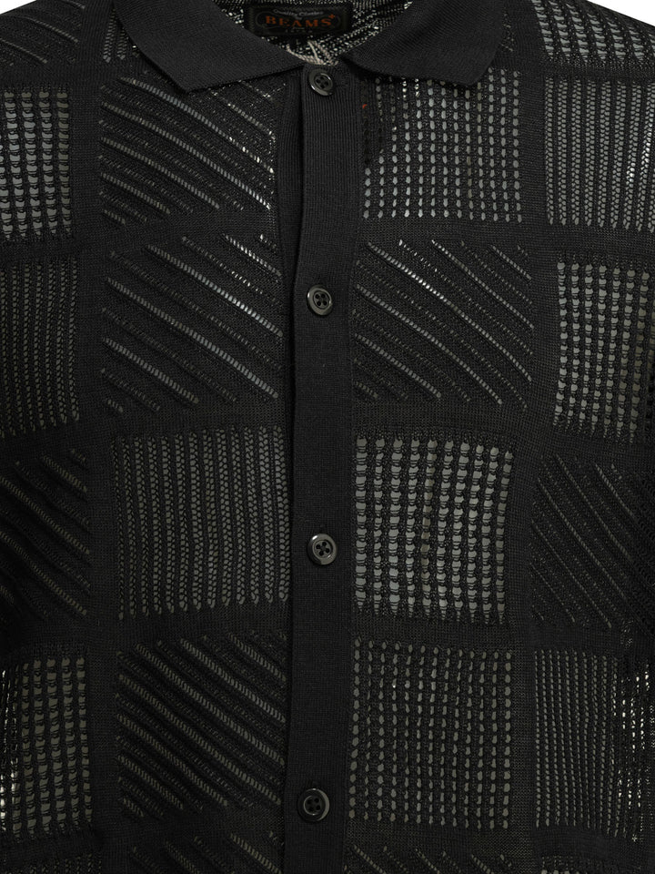 Beams Plus Textured Knit Button-Down Polo Shirt Polo shirts - Black | 6fb2c1c6c1d92a039923deff01bbd9f14cb4c8b9