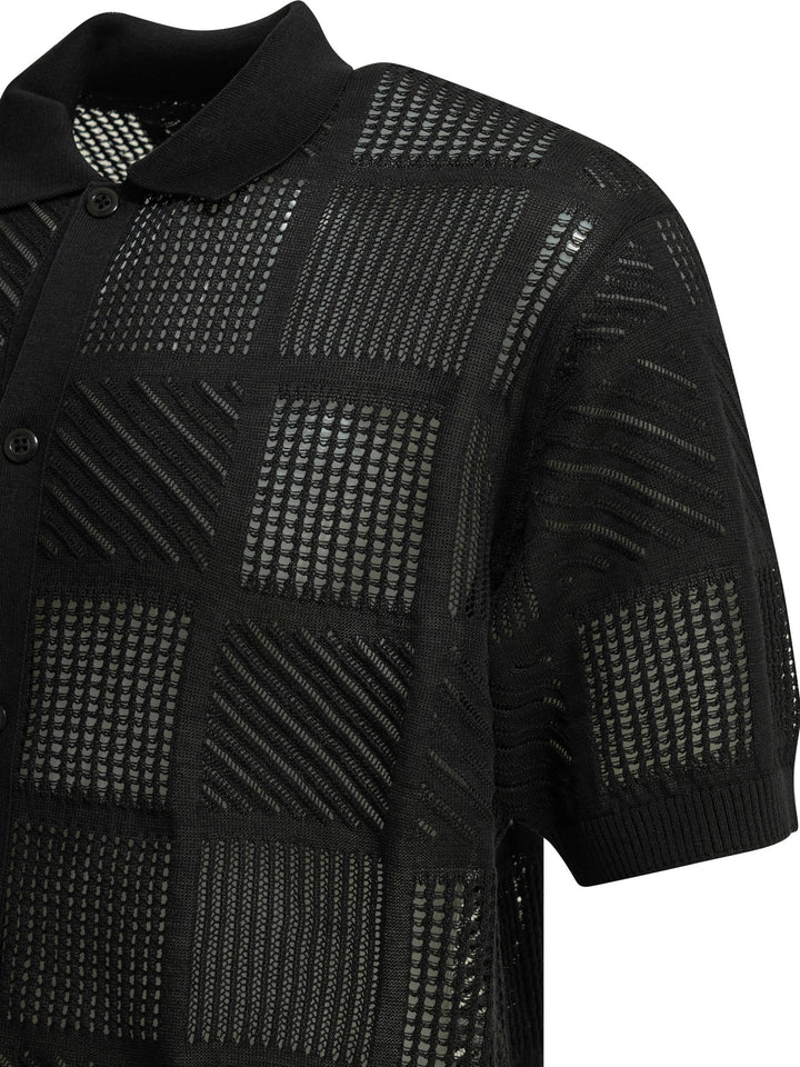 Beams Plus Textured Knit Button-Down Polo Shirt Polo shirts - Black | 8ae6564f2e202ff5c3df1c25f9bba15db76195b4