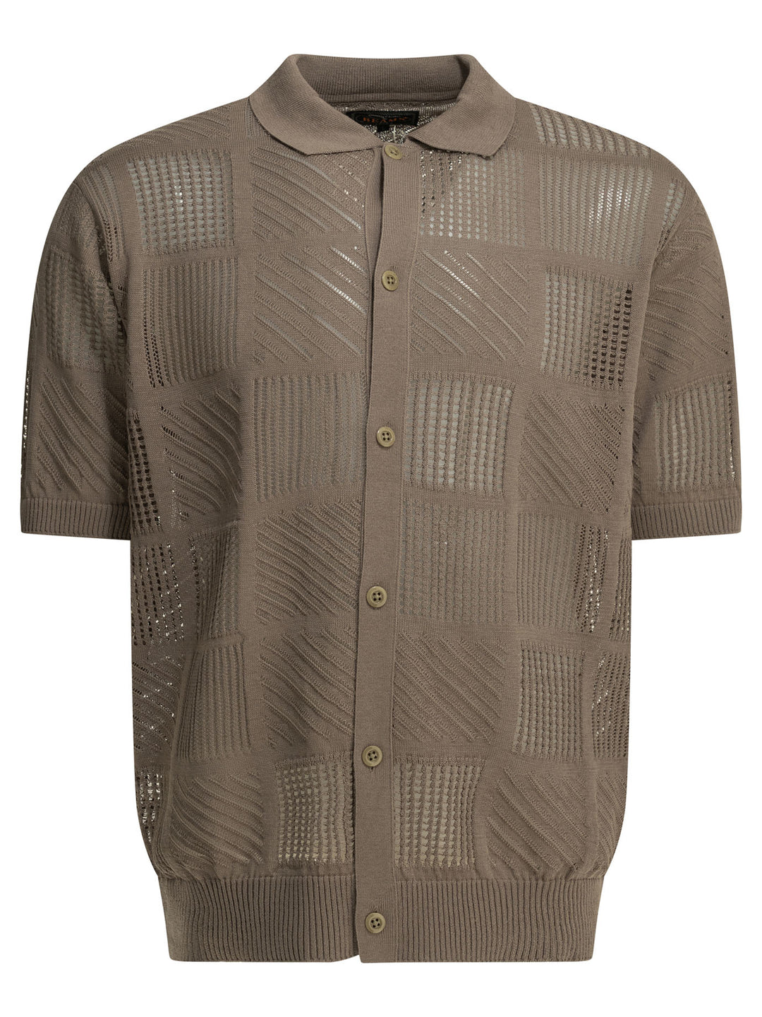 Beams Plus Textured Knit Button-Down Polo Shirt Polo shirts - Brown | 2bc0414238708e72347e860518d5c5eda915aa7a