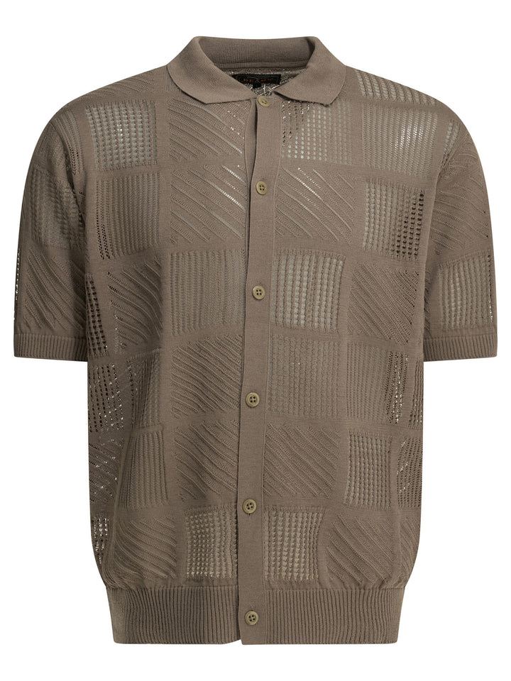 Beams Plus Textured Knit Button-Down Polo Shirt Polo shirts - Brown | 2bc0414238708e72347e860518d5c5eda915aa7a