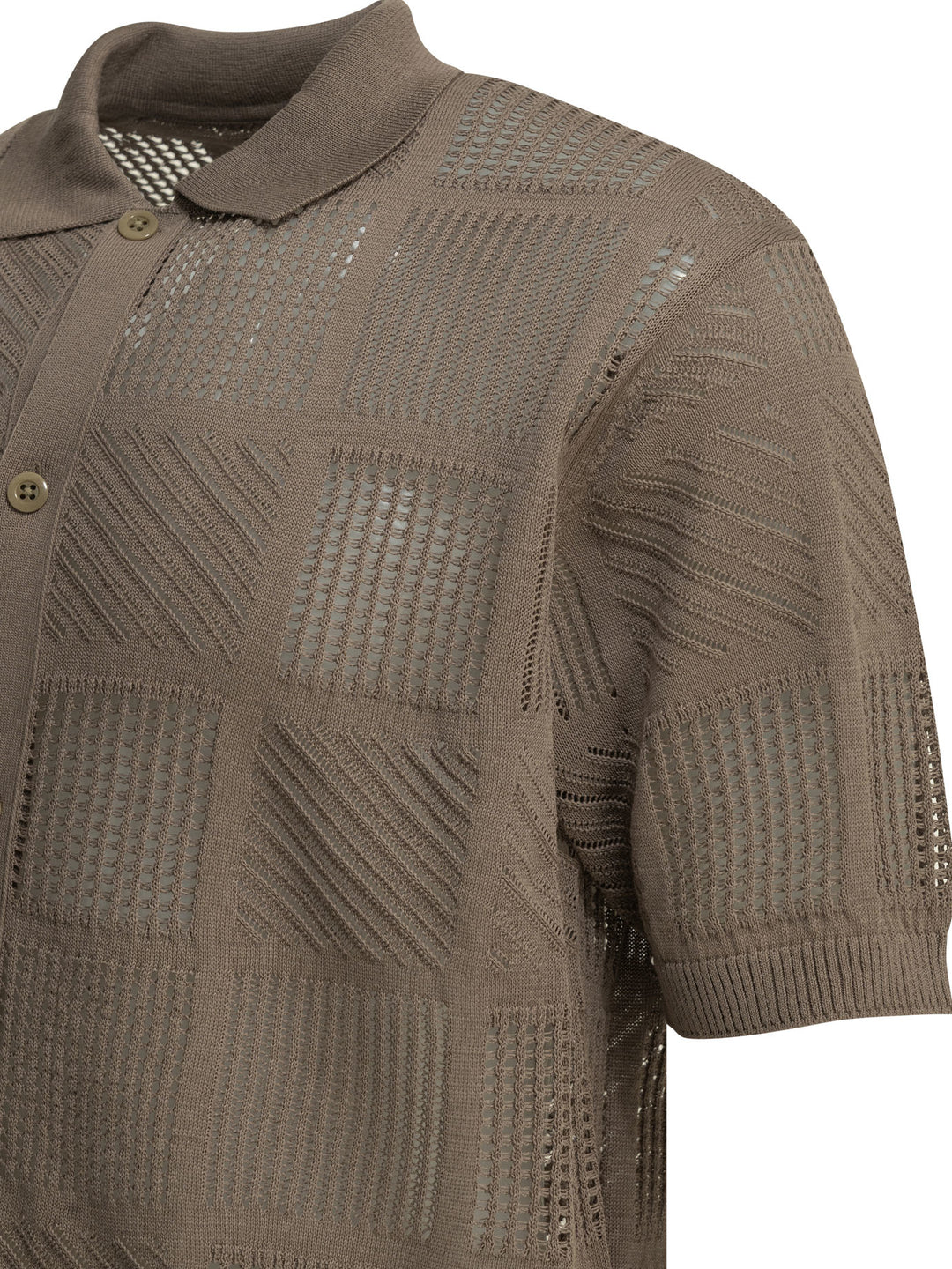 Beams Plus Textured Knit Button-Down Polo Shirt Polo shirts - Brown | 7103961f3b4f52aacc1226fcd6868dbd84365c66