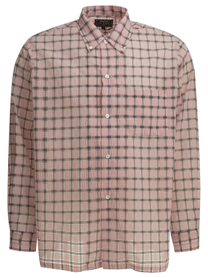 Beams Plus Open Bd Nylon Airy Plaid Shirts - Pink | f6500a42c7ff88ac32b98437e591980d4d77e1e2