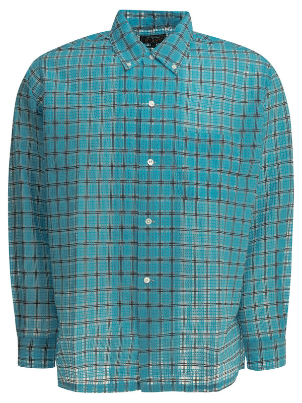 Open Bd Nylon Airy Plaid Shirts Light Blue