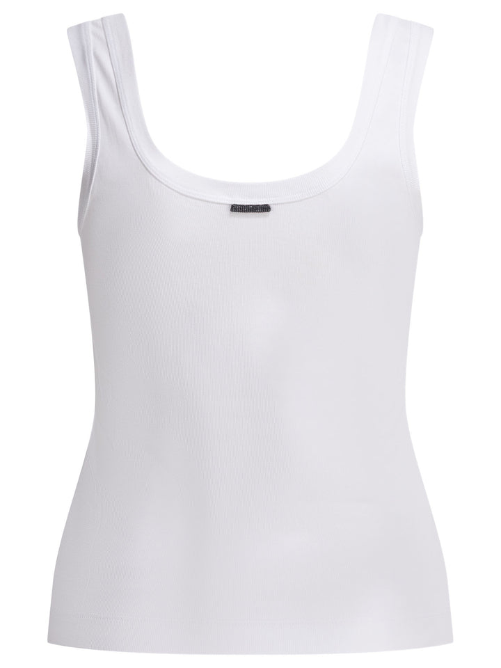 Brunello Cucinelli Jersey Tank Top With Jewel Tops - White | 4e3b5766d9d1ea763263361b0f8411c546e5ca7f