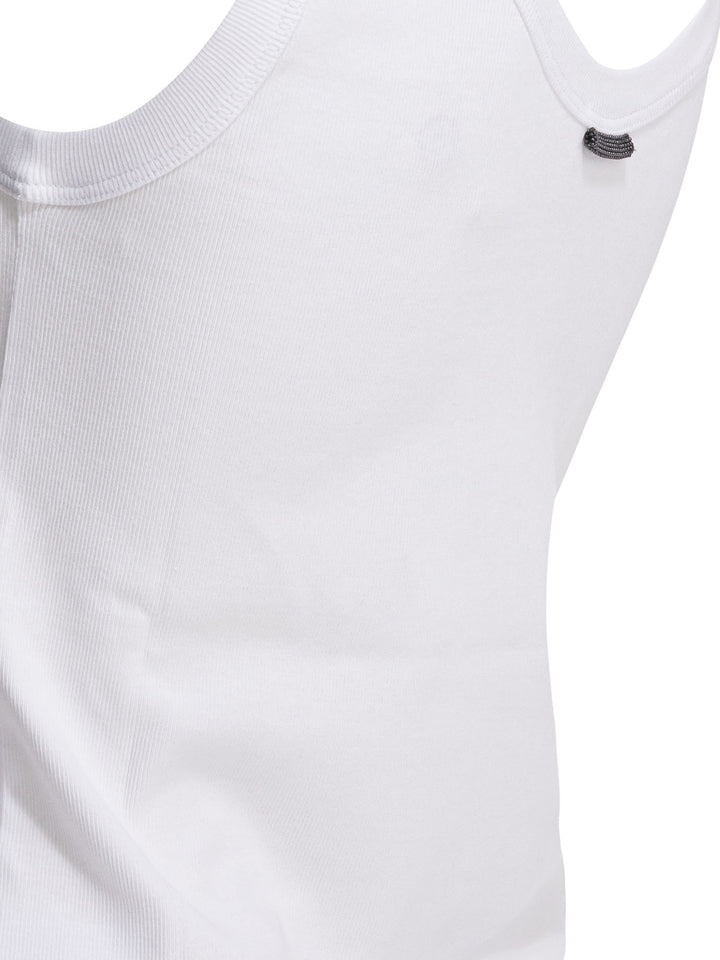 Brunello Cucinelli Jersey Tank Top With Jewel Tops - White | 05bcf812c5058c9cc7d1bfd3c838a3433a7164fb