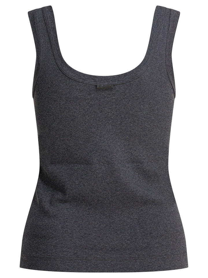 Brunello Cucinelli Jersey Tank Top With Jewel Tops - Grey | 68946f8683a5fecb4bb9bd7ba3ba4e179113d28c