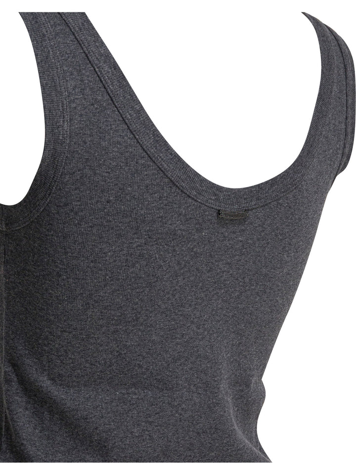 Brunello Cucinelli Jersey Tank Top With Jewel Tops - Grey | 2afeec9d6e55c2a3a2568582bd4faa7b12683d88