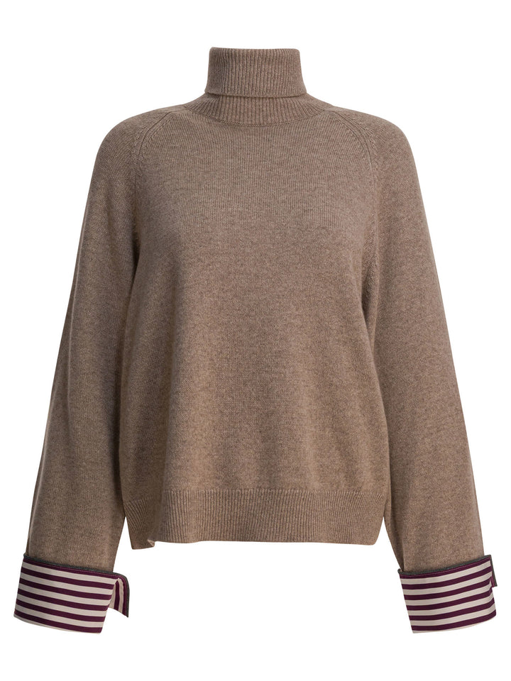 Brunello Cucinelli Turtleneck Sweater With Shiny Shirt Details Knitwear - Brown | 5154bd77cd2bffd804832b691e705a914b855bf9