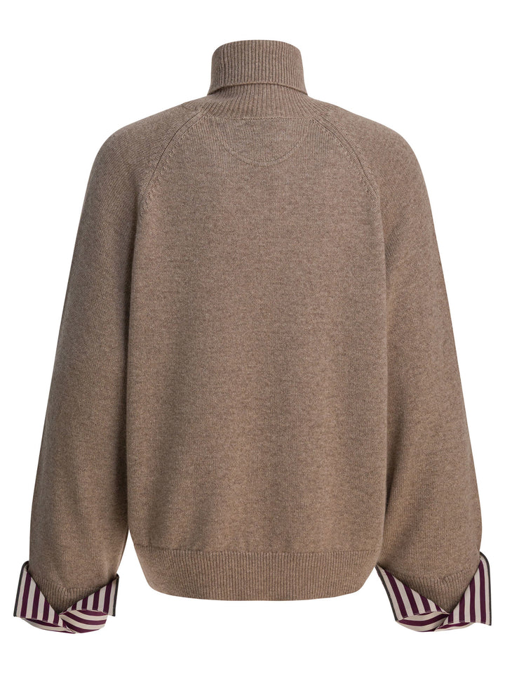 Brunello Cucinelli Turtleneck Sweater With Shiny Shirt Details Knitwear - Brown | d9acd974c812772309bec42b38207c6abaa1bbee