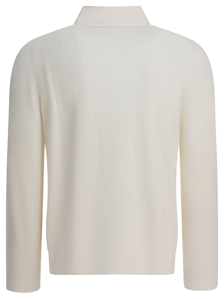 Brunello Cucinelli Ribbed Knit Polo Shirt Knitwear - White | eee5367c3da387a7fbe4f76a886cbe212df1d75b