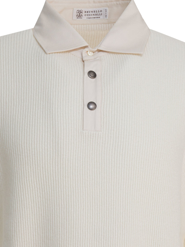 Brunello Cucinelli Ribbed Knit Polo Shirt Knitwear - White | e740051970a46e8b43372c3fc41b9d895f340c2a