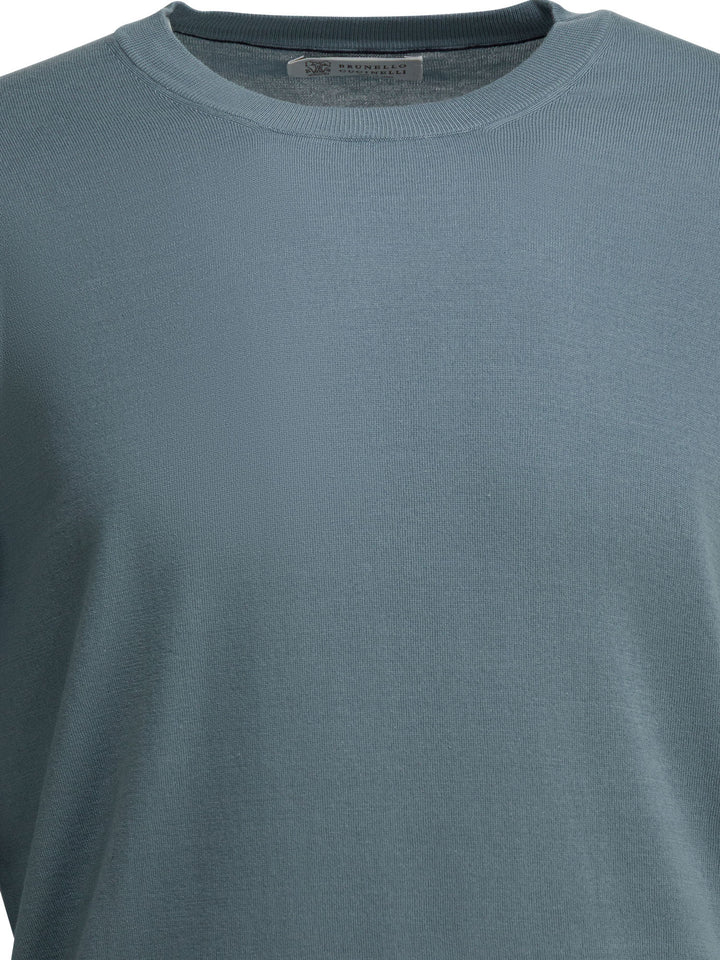 Brunello Cucinelli Cotton Crewneck Sweater Knitwear - Light blue | ff9578f3c1f41ae53888eddaec3e604eeefc07d6