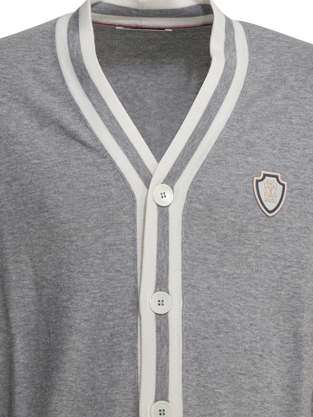 Brunello Cucinelli Cotton Cardigan With Logo Knitwear - Grey | 1e21db11f7fcbf409df50fe26519af7543f7565c