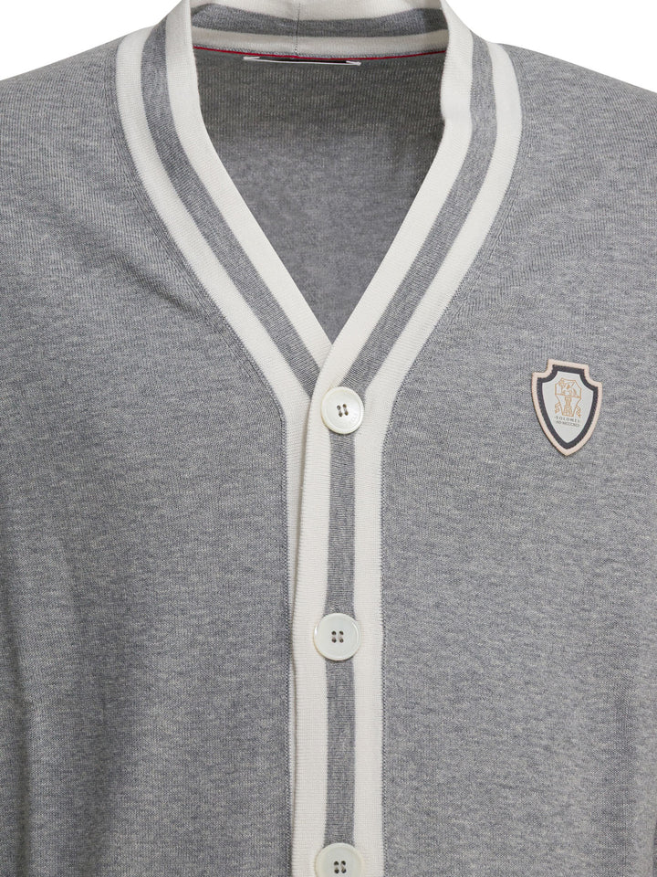 Brunello Cucinelli Cotton Cardigan With Logo Knitwear - Grey | 1e21db11f7fcbf409df50fe26519af7543f7565c