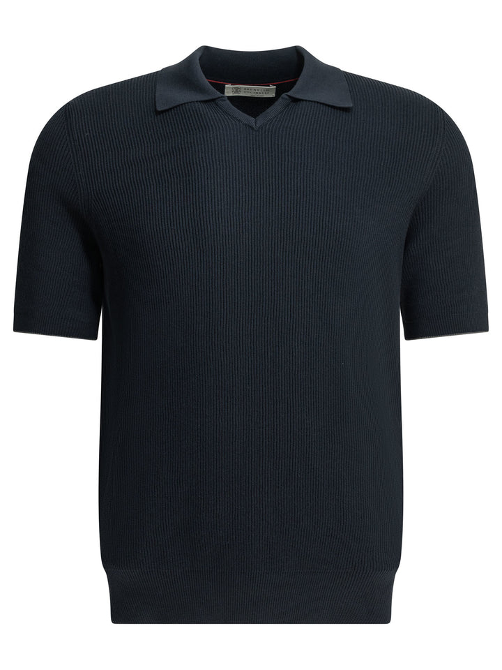 Brunello Cucinelli Linen And Cotton Polo Shirt Polo shirts - Blue | 20482076346d515774a9470f6049aba0ab9ccba6